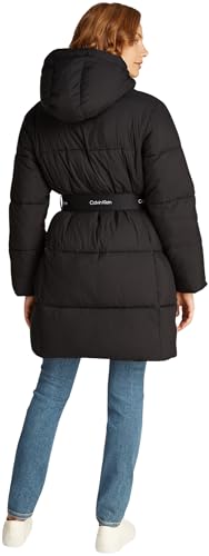Calvin Klein Abrigo Mujer Logo Belt Long Puffer con cinturón, Negro (Ck Black), XS