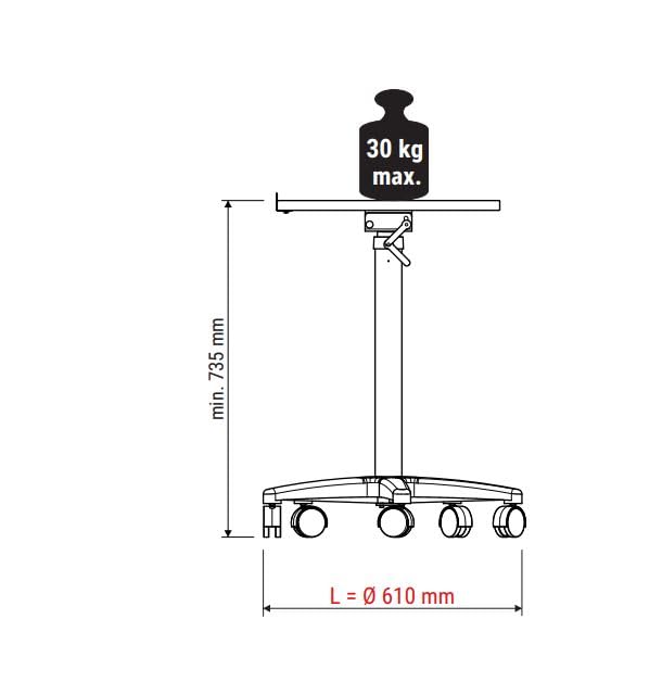 MAUL MAULpro, Mesa para proyectores, Tablero de pie Estable, 35 x 50 cm, Capacidad de Carga de 30 k, Mesa OHP, Altura Regulable, inclinable, Fabricado en Alemania, Color Gris
