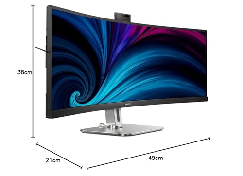 Philips 49B2U5900CH - Monitor Curvo QHD de 49 Pulgadas, 75 Hz, VA, 4 ms, HDR400, KVM, Webcam, Altura Ajustable, Base USB-C, Altavoces (5120 x 1440, HDMI 2.0 / DP 1.4 / USB-C 1)