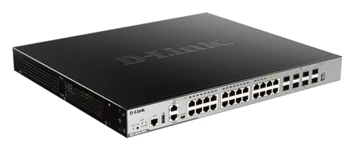 D-Link DGS-3630-28PC/SI - Switch PoE Gigabit Gestionable Layer 3 (20 puertos 10/100/1000 Mbps 802.3 at/af, 4 puertos SFP Combo, 4 puertos 10GbE SFP+, detección de bucles, prevención de fuga de datos)