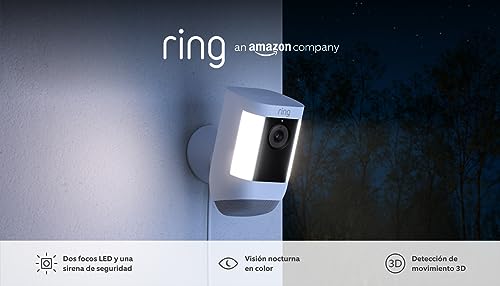 Ring cámara Pro con luces y enchufe (Spotlight Cam Pro Plug-In) | Cámara exterior con vídeo 2K, Ring Vision, detección de movimiento 3D (alternativa al CCTV) | 30 días de prueba gratuita de Ring Home
