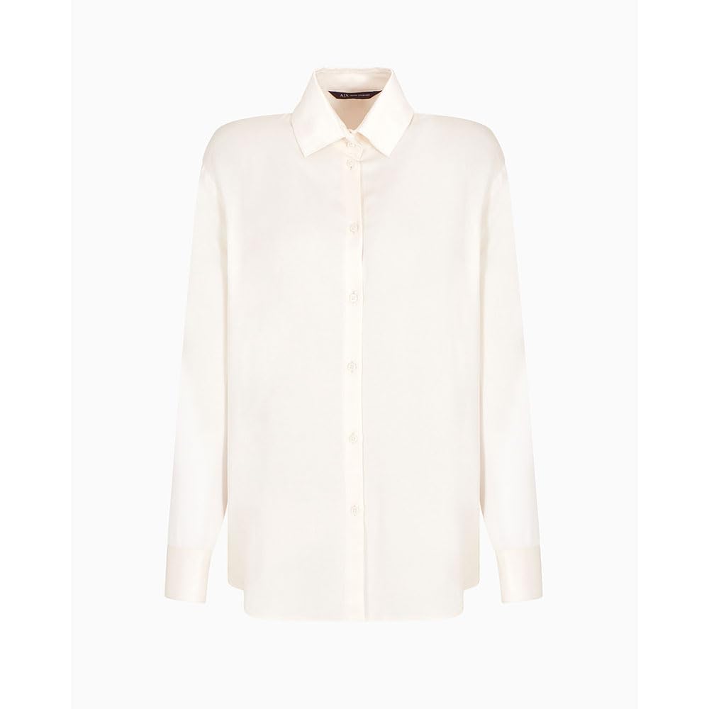 Armani Exchange Satin Button Down Blouse Camiseta, ISO, L Mujeres