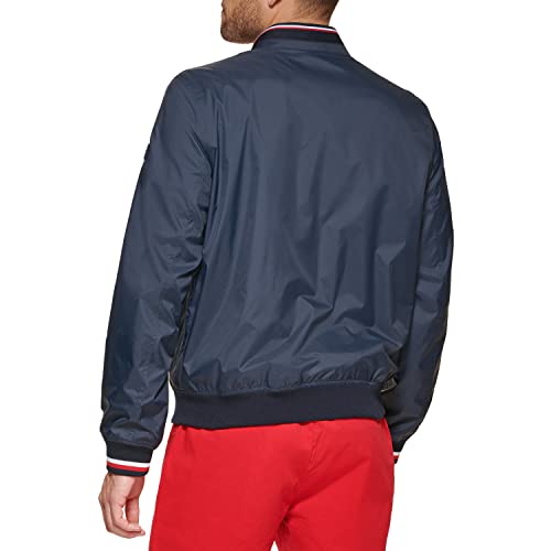Tommy Hilfiger Men's Lightweight Varsity Rib Knit Bomber Jacket Chaqueta Shell, Poli Azul Marino, L para Hombre