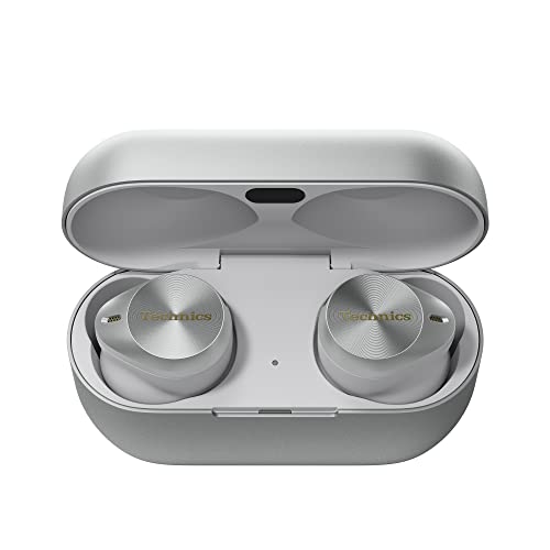 Technics EAH-AZ80E-S Auriculares Inalámbricos con Cancelación De Ruido, Bluetooth Multipunto 3 Dispositivos, Cómodos Intraurales, Carga Inalambrica, Plateado