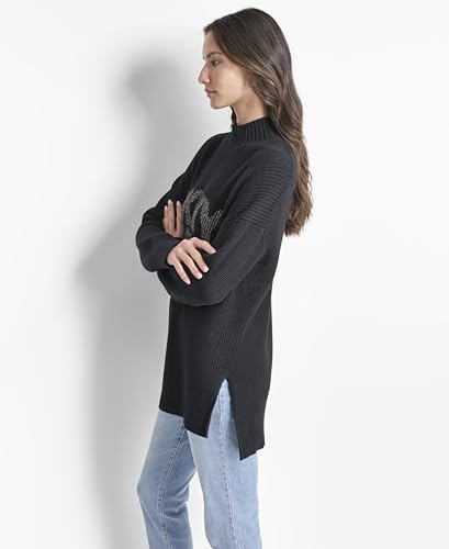DKNY Logo Printed Shaker Sudadera, Negro, M para Mujer