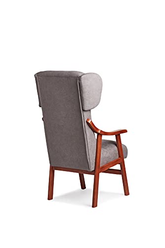Abuelo a Gusto- Silla con Brazos Modelo Goya y Orejas apoya-Cabeza. Madera Color: Cerezo (Medidas: 117 * 69 * 57 cm) Tela Antimanchas: para Personas Mayores o geriátrico. Prótesis de Cadera. Gris