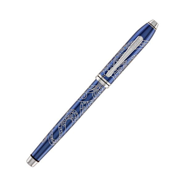 Cross Townsend - Bolígrafo roller con texto en alemán Año de la Serpiente (grosor de trazo M, tinta negra, indeleble, caja de regalo premium), color azul translúcido con grabado cromado