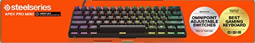 SteelSeries Apex Pro Mini teclado gaming HyperMagnetic – El teclado más rápido del mundo – Accionamiento ajustable – Factor forma compacto 60 % – RGB – Teclas PBT – USB-C – Teclado alemana (QWERTZ)