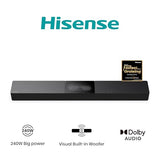 Hisense HS2000 - Barra de Sonido 2.1, 240W, Subwoofer Incorporado, Dolby Digital Plus, DTS Virtual:X, Modo TV, EzPlay