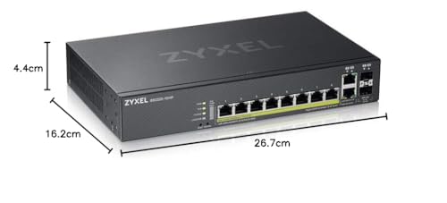 Zyxel Nebula Conmutador PoE+ gestionado de capa 2 Gigabit Ethernet de 8 puertos con margen de 180 vatios y 2 puertos combinados Gigabit y modo de Nube híbrida (Hybrid Cloud) [GS2220-10HP]