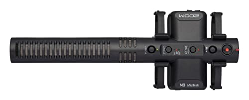 Zoom M3 MicTrak Micrófono estéreo Shotgun para cámara a 32-bit con Coma Flotante, Modos 90 Grados, 120 Grados y Mono, Soporte Amortiguador, micrófono Compatible USB y Alimentado por Pilas