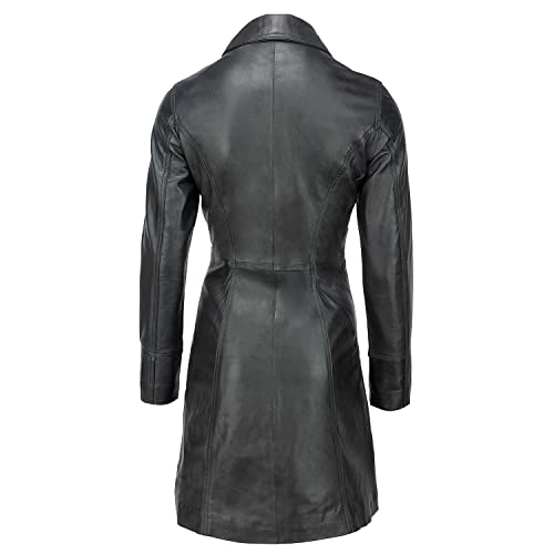 URBAN 5884 JANICE Ladies | Chaqueta de Cuero Mujer |Elegante Chaqueta de Piel de Cordero Suave para Mujeres | Modelo largo | Negro | M