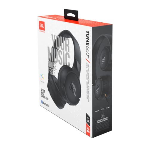 JBL Tune 660 NC Auriculares supraaurales inalámbricos con bluetooth y cancelación de ruido, sonido Pure Bass, hasta 44h de música de música continua, color negro