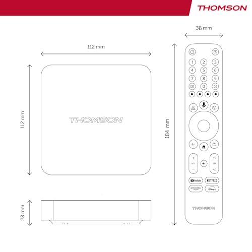 THOMSON Google TV Streaming Box 240, 4K UHD, Google Assistant, Google Cast, Wi-Fi, Bluetooth 5.0, HDMI 2.1, Dolby Atmos, Dolby Digital+, HDR10, 2 GB RAM, 8 GB Memoria
