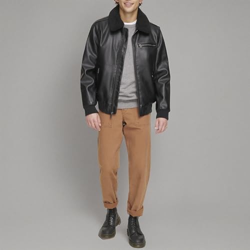 Levi's Men's Faux Leather Aviator Bomber Jacket with Sherpa Collar Chaqueta, Negro, M para Hombre