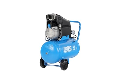 ABAC Pole Position L20 Compresor de Aire, 24 Litros Compresor de Aire, Manómetro Doble, Presión Max. 10 Bar, Inyección de Aceite, Ruedas de Transporte, Potencia 2 HP Azul Claro