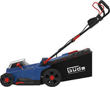 Güde Cortacésped con batería RM 36-402-30.37 (36 V (2 x 18 V) sin escobillas, corte de 370 mm, altura de corte de 6 niveles, saco de recolección de hierba de 35 l, cuña para mantillo, incluye 2