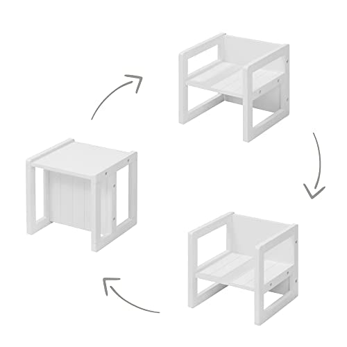 roba Grupo de Asiento de Estilo rústico para niños, 1 Taburete y un Banco para niños Convertible a la Mesa, Color Blanco