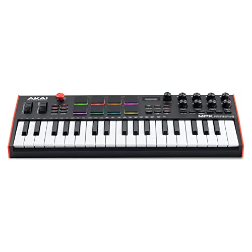 Akai Professional MPK Mini Plus - Teclado Controlador MIDI USB de 37 Mini Teclas con 8 Pads MPC, Secuenciador, MIDI/CV/Gate I/O, Software de Producción y Native Instruments Sound Package
