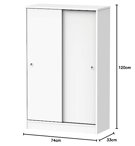 MUEBLES PITARCH | Armario Auxiliar Multiusos bajo Puertas Correderas para Limpieza, cocinas, galerías, despachos 120x74x33cm (Alto x Ancho x Fondo), Blanco, Colección Tibet