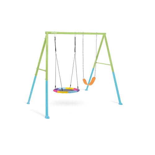 Intex Columpio infantil con asiento y nido, 254x235x200 cm, Regulable en altura, Tubos de acero, Columpios para niños 3-10 años, óptimo para juego 2 niños, Juegos exterior, Certificado CE (59004)