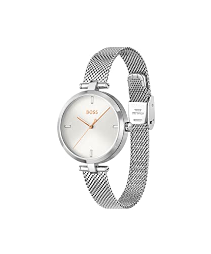 BOSS Reloj Analógico de Cuarzo para Mujer Colección Majesty con Correa de Malla de Acero Inoxidable Plateada - 1502653