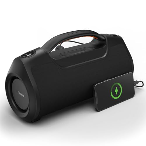 Hama Altavoz móvil inalámbrico IPX6, estéreo, Bluetooth 5.0, portátil, 60 W, Manos Libres, batería Duradera, para Fiestas, batería Externa integrada, Mini Jack de 3,5 mm, AUX, Color Negro