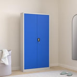 Juego de 4 Armario de Oficina Archivador Armario de Herramientas Metálico 4 Estantes con Recubrimiento de Polvo Se Puede Cerrar 195 cm x 90 cm x 40 cm (Gris-Azul)