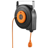 VEVOR Carrete de Cable de Extensión Retráctil 15 m 1600 W con Cable de Alimentación de 1 m Protección contra Sobrecalentamiento Carcasa de PP, Soporte Giratorio de 180° para Montaje en Techo, Pared
