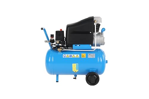 ABAC Pole Position L20 Compresor de Aire, 24 Litros Compresor de Aire, Manómetro Doble, Presión Max. 10 Bar, Inyección de Aceite, Ruedas de Transporte, Potencia 2 HP Azul Claro