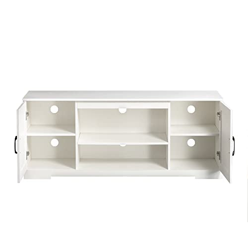 Zinus Bennett Mueble TV - Mueble TV 147x40x60 cm - Mueble con estantes y puertas - Blanco