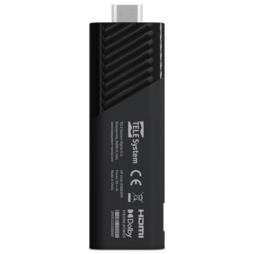 TELE System UP Stick Google TV 4K UHD HDMI,Wi-Fi de doble banda,Dolby Vision/Atmos,Asistente de Google,32 GB,HDR10+,mando a distancia con control por voz 2 en 1, streaming de los canales más populares