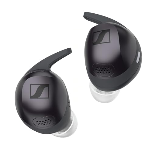 Sennheiser Momentum Sport Auriculares con Ajuste de Sonido Deportivo y ANC adaptativo, Ajuste Seguro, 24 Horas de duración de la batería - Grafito