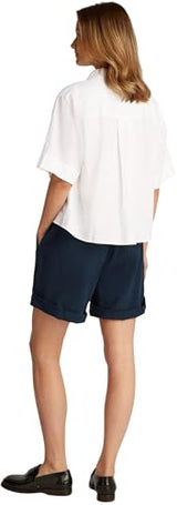Tommy Hilfiger Camisa Mujer Linen Relaxed de manga corta, Blanco (Th Optic White), 44