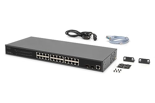 DIGITUS Conmutador de Red PoE Gigabit Gestionado de 27 Puertos - 24 Puertos RJ45 - 2 Puertos SFP - 1 Puerto de Consola - 450W PoE Presupuesto - Características L2 - 19 Pulgadas