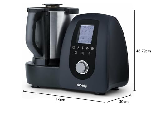 H.Koenig HK8 Robot de cocina inteligente multifunción, profesional 2L, 1000W, 30+ Funciones de Cocción, Velocidad Turbo 10, Temperatura de 37 a 120°C, Hasta 4 preparaciones al mismo tiempo