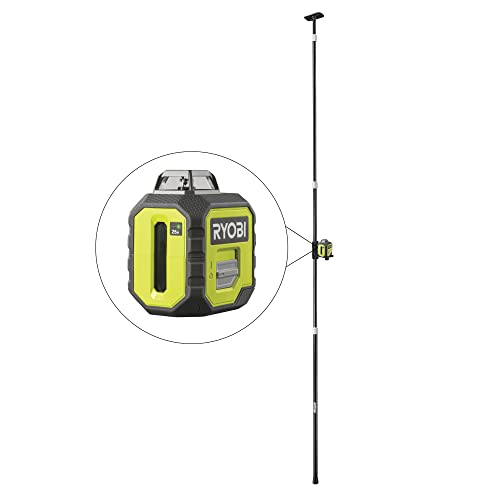 RYOBI - Nivel Láser Verde 360º de 2 Líneas con Barra Telescópica de 3,2m - Horizontal 360°, Vertical 120° y Línea en Cruz - Alcance hasta 25m para Grandes Espacios - 4 Pilas AA Incluídas - RB360GLL-K