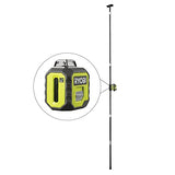 RYOBI - Nivel Láser Verde 360º de 2 Líneas con Barra Telescópica de 3,2m - Horizontal 360°, Vertical 120° y Línea en Cruz - Alcance hasta 25m para Grandes Espacios - 4 Pilas AA Incluídas - RB360GLL-K