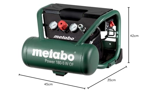 Metabo Power 180-5 W OF - Compresor 1,5 CV 5 litros sin aceite, especial construcción