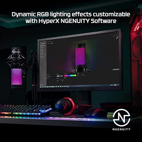 HyperX QuadCast S - Micrófono de condensador USB, iluminación RGB, soporte de choque antivibración, cuatro patrones polares, filtro pop, control de ganancia, para PC, PS4, PS5 y Mac, Negro