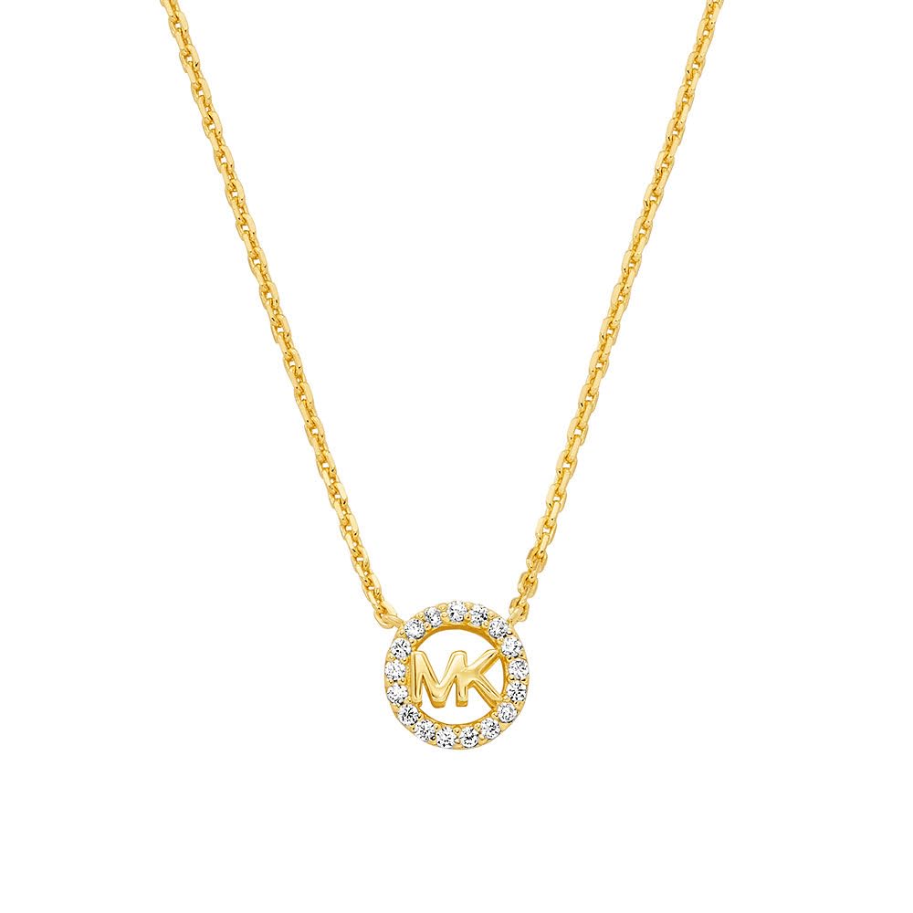 Michael Kors - Collar con colgante de plata de ley en tono dorado Premium Kors MK para mujer, MKC1726CZ710