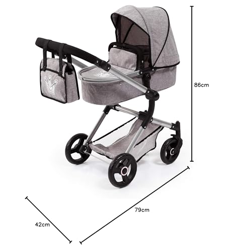 Bayer Design 18410Aa, Cochecito de Muñecas, Carro Neo Vario, Combolsa, Convertible, Plegable, Ajustable, Gris Comcorona, Color