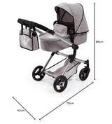 Bayer Design 18410Aa, Cochecito de Muñecas, Carro Neo Vario, Combolsa, Convertible, Plegable, Ajustable, Gris Comcorona, Color