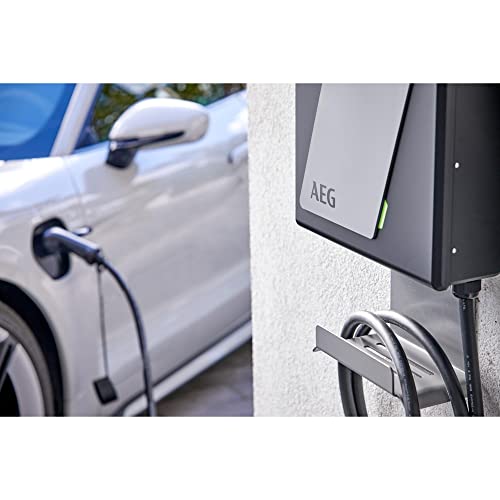 AEG Wallbox WB 22 FI - Estación de Carga para Coche eléctrico o híbrido, 22 kW, 400 V, con Interruptor FI Tipo B, 3 Fases, Cable de Carga de 5 m, Tipo 2 enchufes, IP 45, indicador LED de Estado