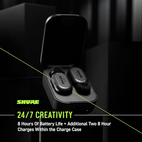 Shure MoveMic Two Kit- Pro Direct to Phone Micrófono inalámbrico Lavalier para iPhone y Android, Bluetooth Mini Mic, Carga de 24 horas, Configuración rápida, IPX4, Portable Clip Lavs (MV-TWO-KIT-Z6)