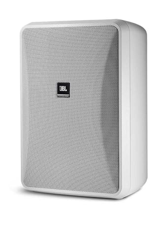 JBL Professional Control 28-1-WH Altavoz de Pared para Interiores y Exteriores, Amplia Cobertura de Sonido, 8 Pulgadas, 120 vatios a 8Ω, Fondo de Alta Salida, Altavoz Impermeable en Primer Plano. Se