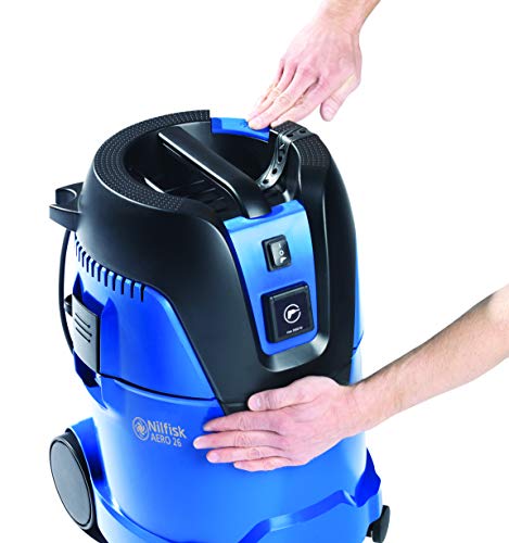 Nilfisk 107406605 - Aspirador en húmedo y seco, limpieza de filtro, 3600 l/min, 25 l, 1250 W, 230 V, color negro y azul