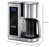 Russell Hobbs Cafetera de Goteo Elegance - Diseño de Cristal, Capacidad de 1,25L, Soporte de Filtro Extraíble, Tecnología Rociado Avanzada, Programable, Función Autolimpieza, Plata y Negro - 23370-56