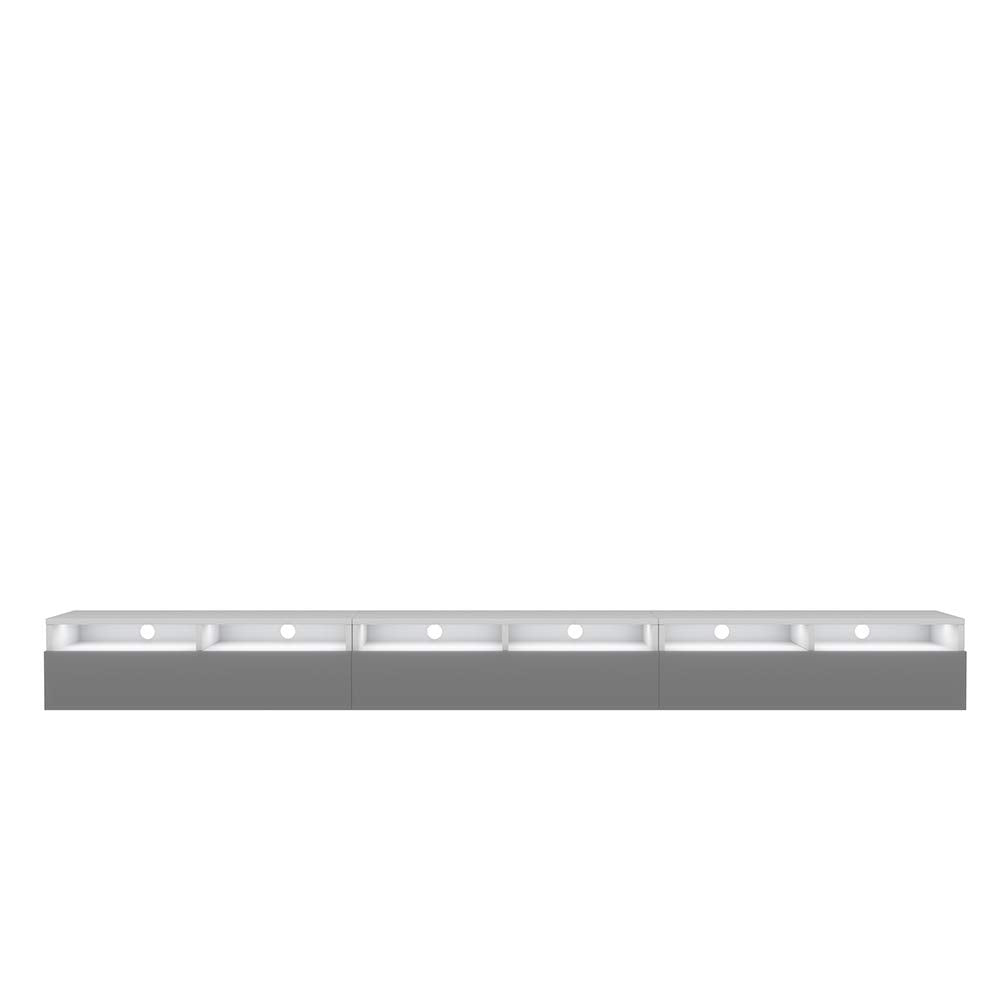 SELSEY REDNAW - Mueble de TV Moderno con 3 cajones, 300 cm, Color Blanco Mate, Gris Brillante, iluminación LED