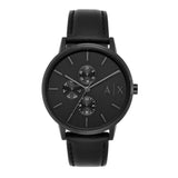 Armani Exchange Reloj para hombre, movimiento multifunción de cuarzo y caja de 42 mm con correa de piel, Negro azabache